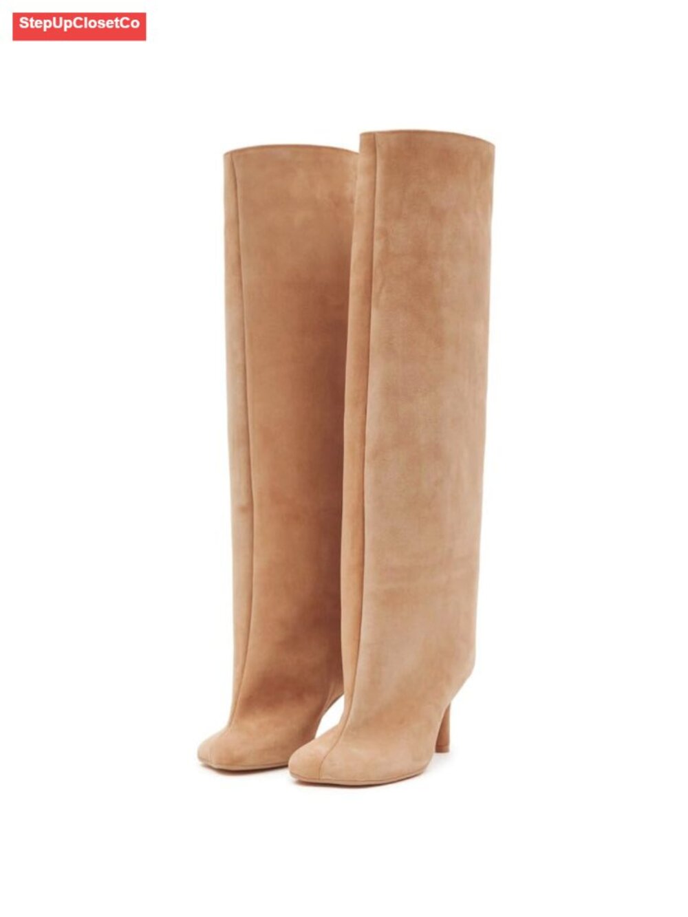 Wide Calf Knee High Boots Faux Suede Square Toe Slouchy Fall Booties